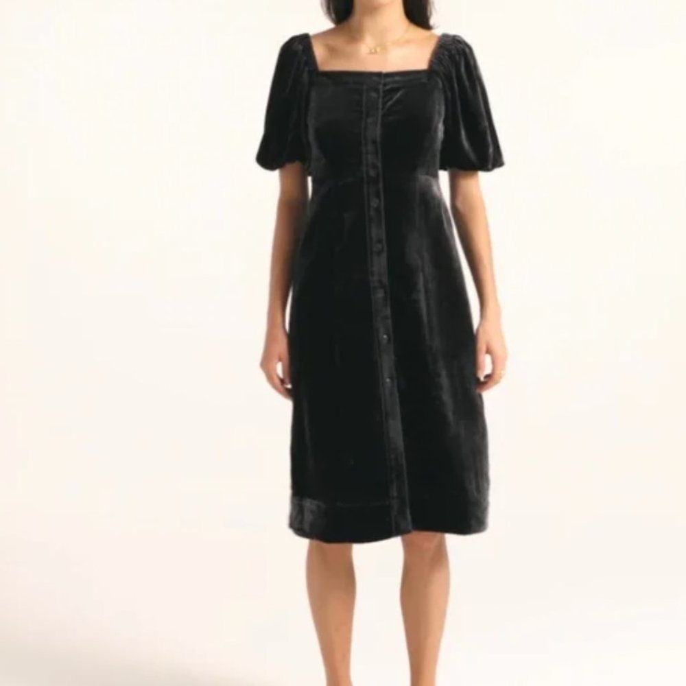 J. Crew Puff-sleeve Velvet Dress in Black NWT - Picture 4 of 14